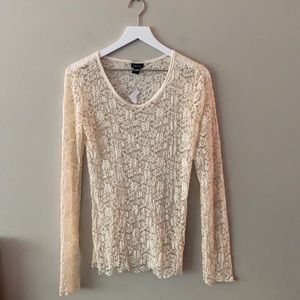 Creme sheer lace long sleeved tee